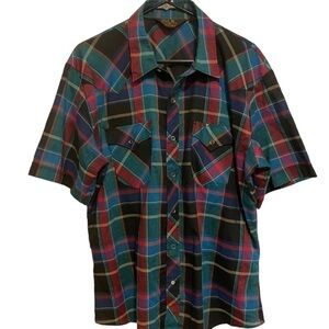 Vintage BJ-R Men’s Longtail Western Plaid Short Sleeve Shirt
